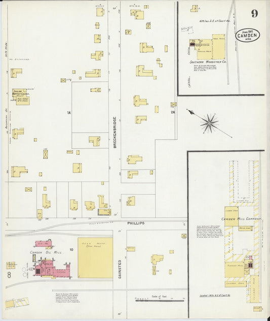 Sanborn Fire Insurance Map from Camden, Ouachita County, Arkansas (1907), Sheet #0009 - Historic Sanborn Fire Insurance Map Print, vintage old map wall art, antique decor, genealogy gift, Arkansas Arkansas map