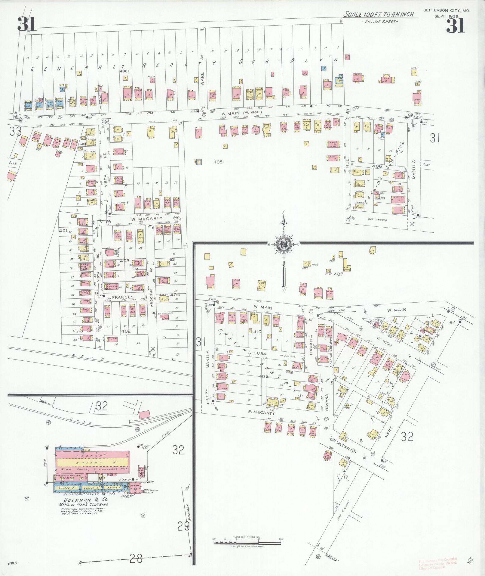 Sanborn Fire Insurance Map from Jefferson City, Cole County, Missouri (1939), Sheet #0031 - Complete Map Set gallery image, historic Sanborn map, vintage wall art, Missouri Missouri