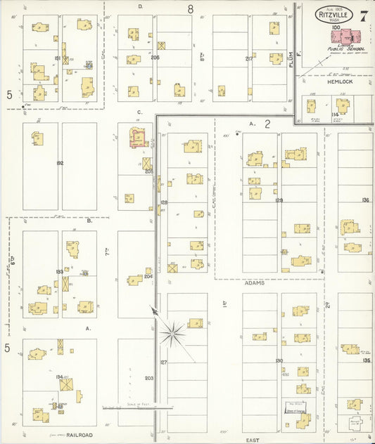 Sanborn Fire Insurance Map from Ritzville, Adams County, Washington (1905), Sheet #0007 - Historic Sanborn Fire Insurance Map Print, vintage old map wall art, antique decor, genealogy gift, Washington Washington map