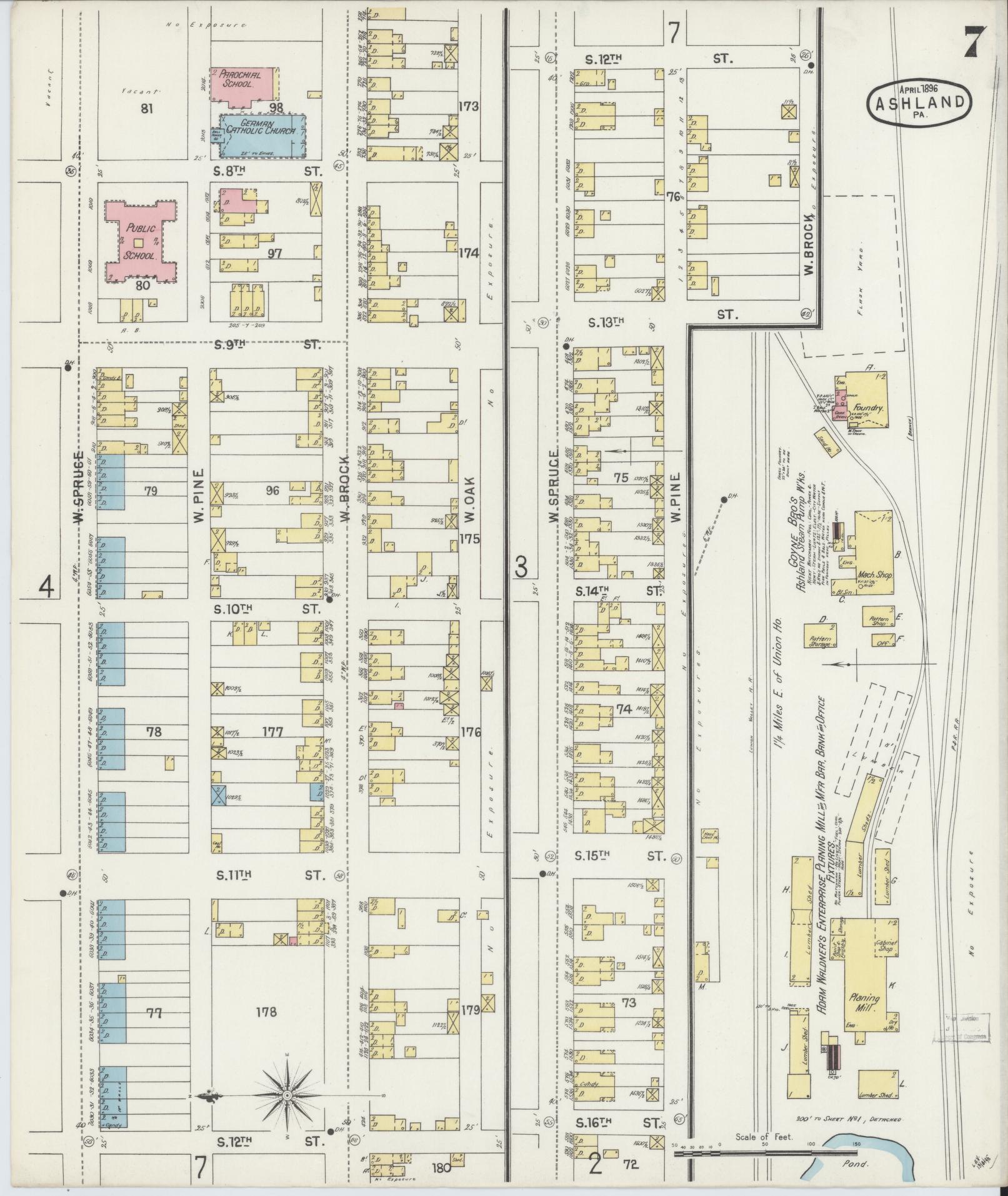 Sanborn Fire Insurance Map from Ashland, Schuylkill County, Pennsylvania (1896), Sheet #0007 - Historic Sanborn Fire Insurance Map Print, vintage old map wall art, antique decor, genealogy gift, Pennsylvania Pennsylvania map