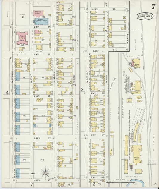 Sanborn Fire Insurance Map from Ashland, Schuylkill County, Pennsylvania (1896), Sheet #0007 - Historic Sanborn Fire Insurance Map Print, vintage old map wall art, antique decor, genealogy gift, Pennsylvania Pennsylvania map