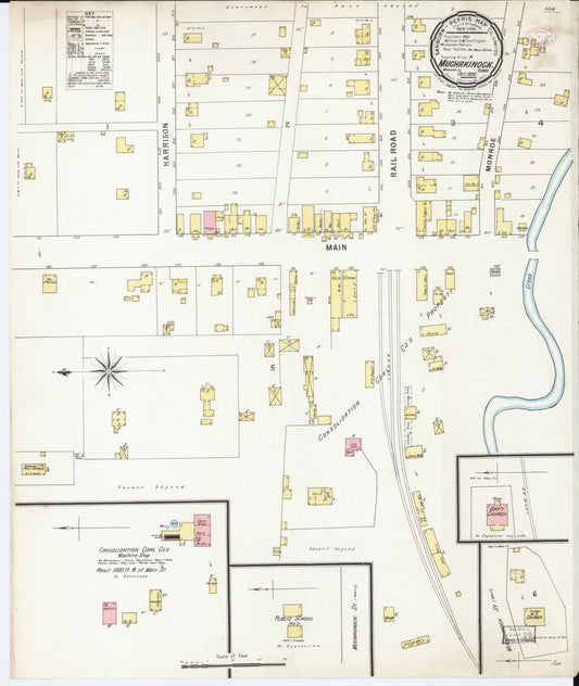 Sanborn Fire Insurance Map from Muchakinock, Mahaska County, Iowa (1895), Sheet #0001 - Historic Sanborn Fire Insurance Map Print, vintage old map wall art