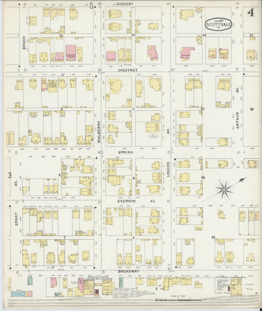 Sanborn Fire Insurance Map from Scottdale, Westmoreland County, Pennsylvania (1897), Sheet #0004 - Historic Sanborn Fire Insurance Map Print, vintage old map wall art, antique decor, genealogy gift, Pennsylvania Pennsylvania map