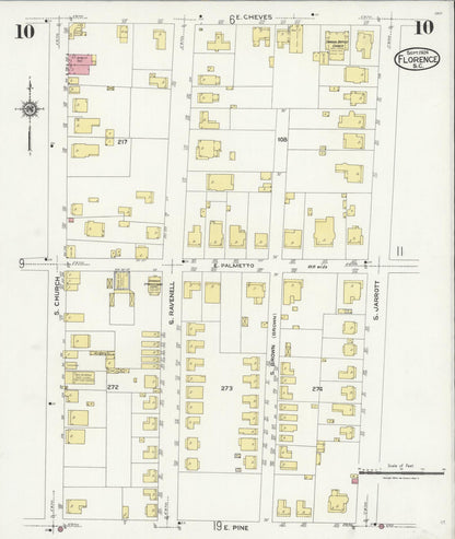 Sanborn Fire Insurance Map from Florence, Florence County, South Carolina (1924), Sheet #0010 - Complete Map Set gallery image, historic Sanborn map, vintage wall art, South Carolina South Carolina