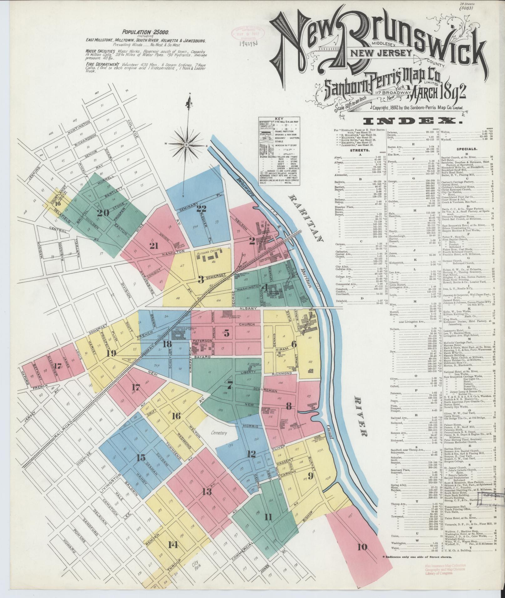 Sanborn Fire Insurance Map from New Brunswick, Middlesex County, New Jersey. (1892) – Historic Sanborn Fire Insurance Map Print