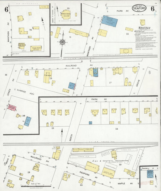 Sanborn Fire Insurance Map from Seaford, Nassau County, New York (1927), Sheet #0006 - Historic Sanborn Fire Insurance Map Print, vintage old map wall art, antique decor, genealogy gift, New York New York map