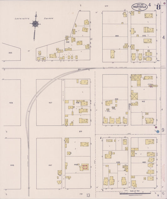 Sanborn Fire Insurance Map from Marysville, Yuba County, California (1921), Sheet #0008 - Historic Sanborn Fire Insurance Map Print, vintage old map wall art, antique decor, genealogy gift, California California map
