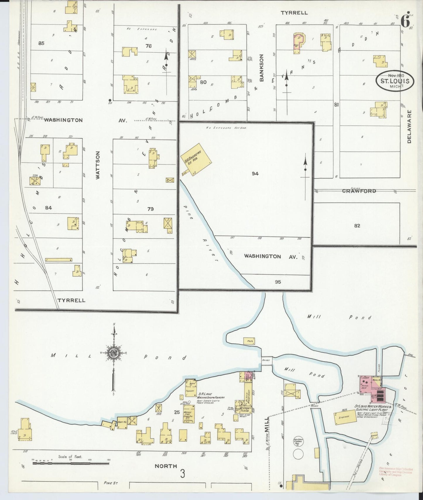 Sanborn Fire Insurance Map from Saint Louis, Gratiot County, Michigan (1910), Sheet #0006 - Complete Map Set gallery image, historic Sanborn map, vintage wall art, Michigan Michigan