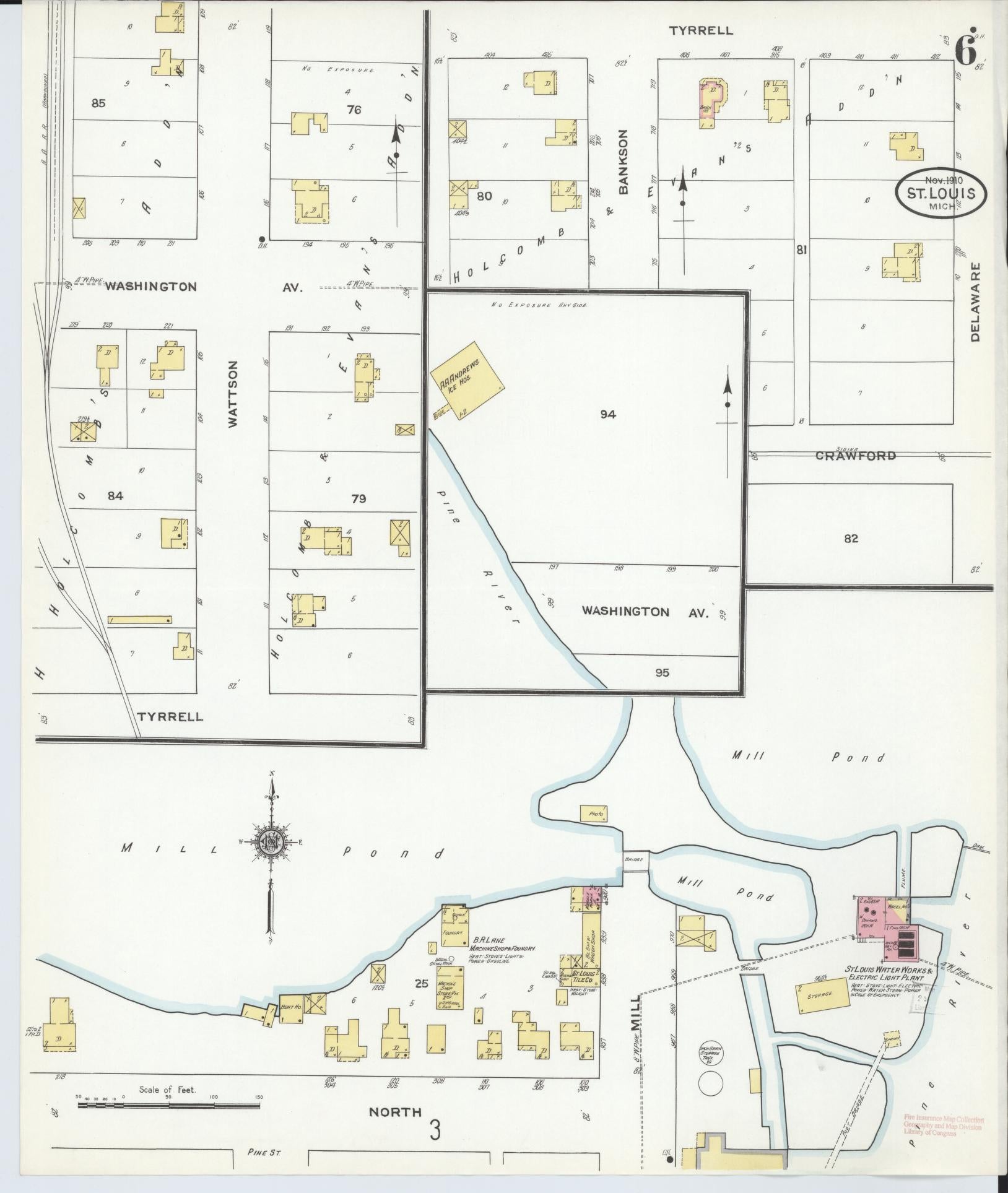 Sanborn Fire Insurance Map from Saint Louis, Gratiot County, Michigan (1910), Sheet #0006 - Complete Map Set gallery image, historic Sanborn map, vintage wall art, Michigan Michigan