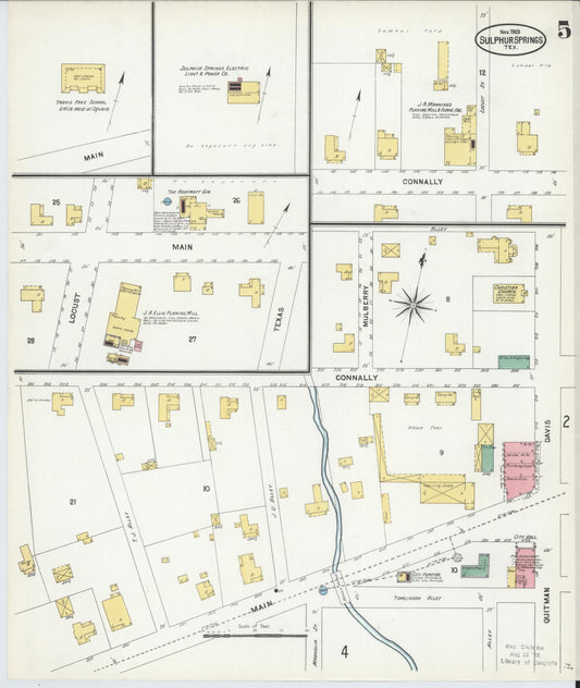 Sanborn Fire Insurance Map from Sulphur Springs, Hopkins County, Texas (1903), Sheet #0005 - Historic Sanborn Fire Insurance Map Print, vintage old map wall art, antique decor, genealogy gift, Texas Texas map