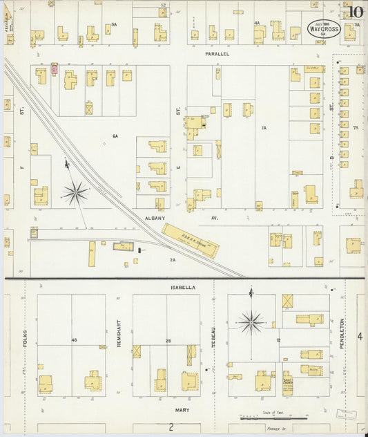 Sanborn Fire Insurance Map from Waycross, Ware County, Georgia (1903), Sheet #0010 - Historic Sanborn Fire Insurance Map Print, vintage old map wall art, antique decor, genealogy gift, Georgia Georgia map