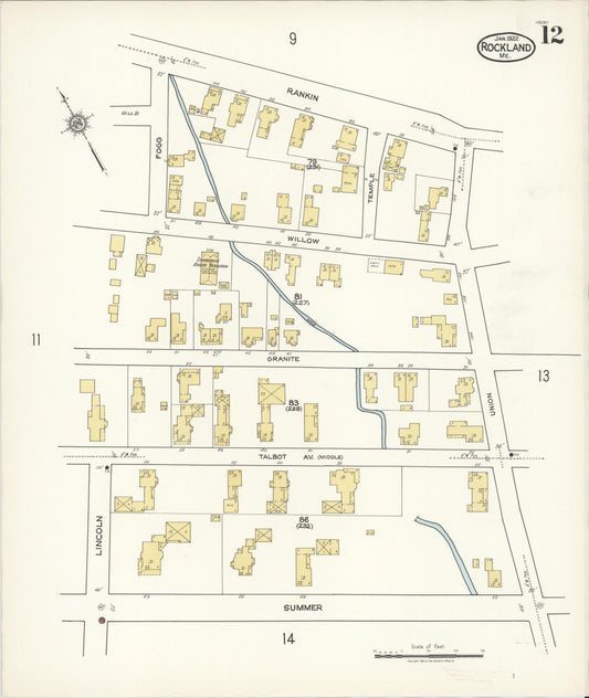 Sanborn Fire Insurance Map from Rockland, Knox County, Maine (1922), Sheet #0012 - Historic Sanborn Fire Insurance Map Print, vintage old map wall art, antique decor, genealogy gift, Maine Maine map