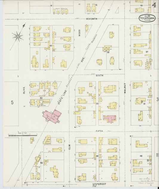 Sanborn Fire Insurance Map from Texarkana, Bowie County, Texas (1896), Sheet #0004 - Historic Sanborn Fire Insurance Map Print, vintage old map wall art, antique decor, genealogy gift, Texas Texas map