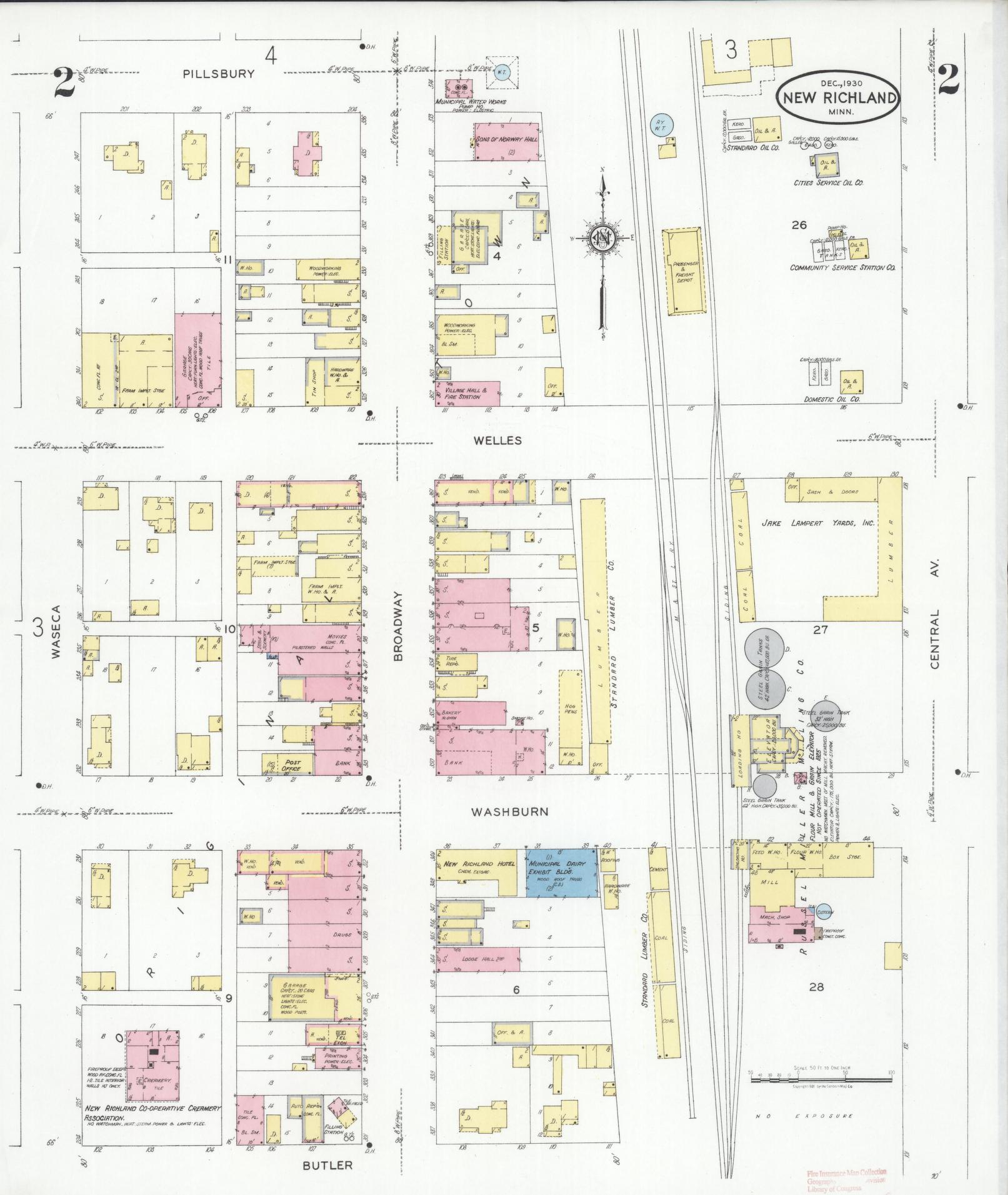 Sanborn Fire Insurance Map from New Richland, Waseca County, Minnesota (1930), Sheet #0002 - Historic Sanborn Fire Insurance Map Print, vintage old map wall art, antique decor, genealogy gift, Minnesota Minnesota map