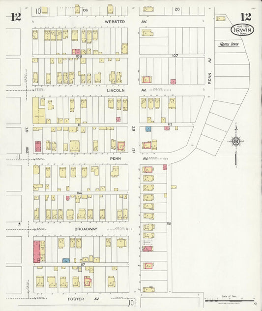 Sanborn Fire Insurance Map from Irwin, Westmoreland County, Pennsylvania (1925), Sheet #0012 - Historic Sanborn Fire Insurance Map Print, vintage old map wall art, antique decor, genealogy gift, Pennsylvania Pennsylvania map