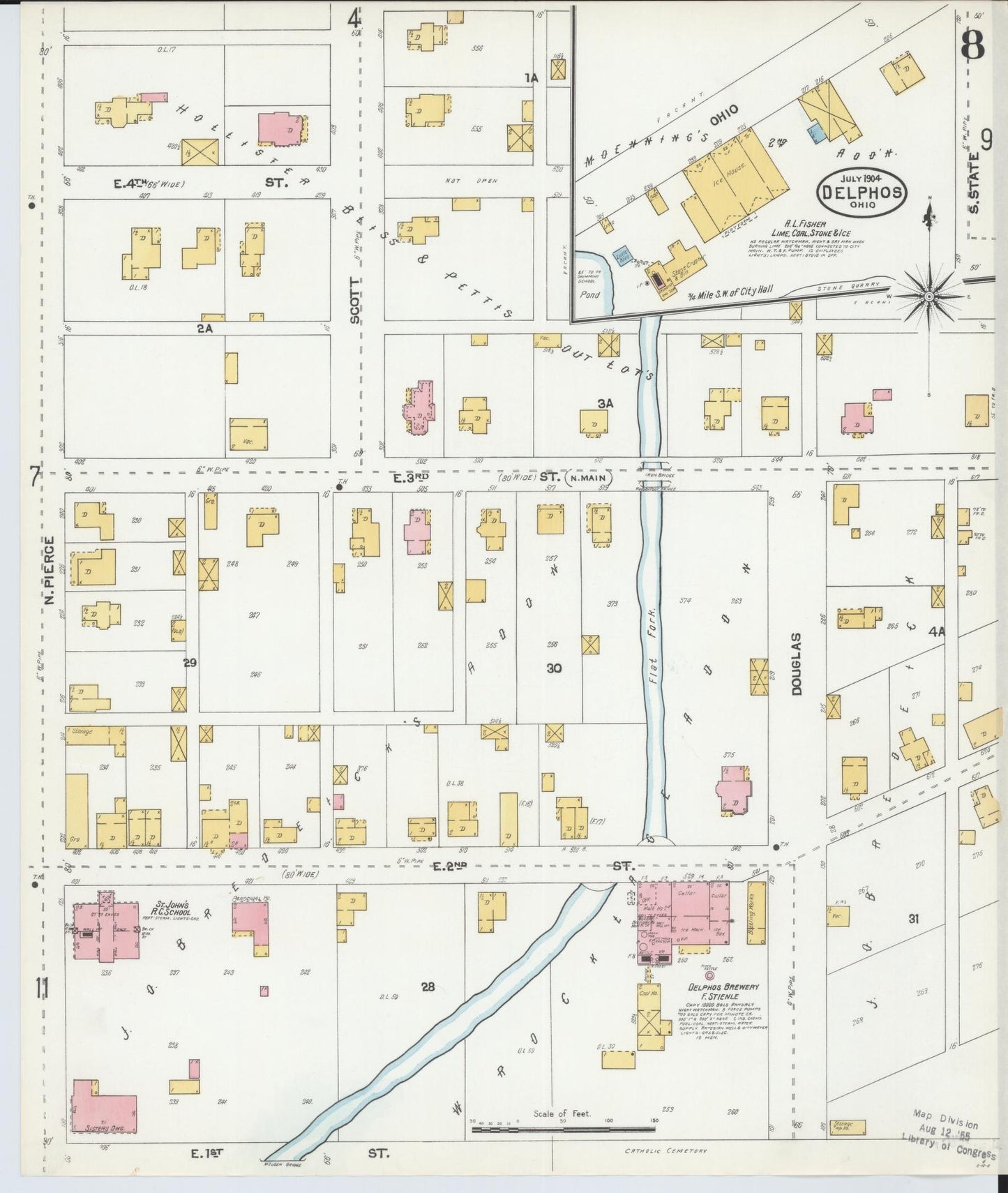 Sanborn Fire Insurance Map from Delphos, Van Wert And Allen Counties, Ohio (1904), Sheet #0008 - Historic Sanborn Fire Insurance Map Print, vintage old map wall art, antique decor, genealogy gift, Ohio Ohio map