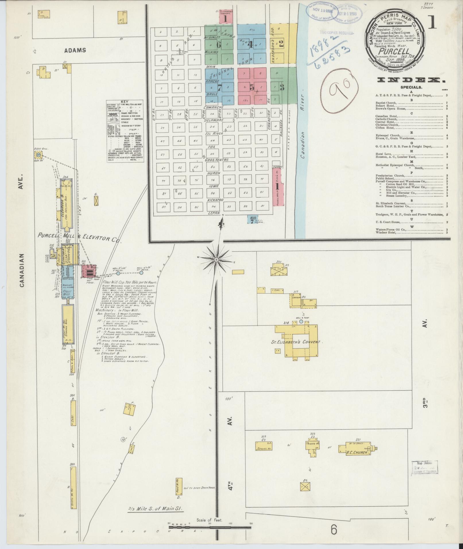 Sanborn Fire Insurance Map from Purcell, McClain County, Oklahoma (1898), Sheet #0001 - Complete Map Set gallery image, historic Sanborn map, vintage wall art, Oklahoma Oklahoma