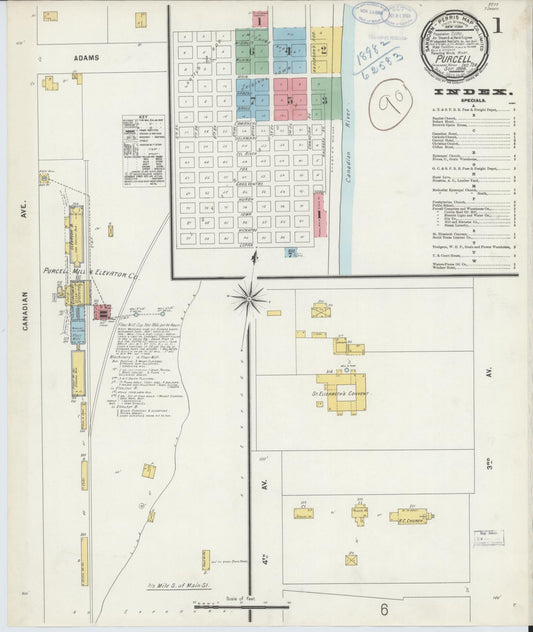 Sanborn Fire Insurance Map from Purcell, McClain County, Oklahoma (1898), Sheet #0001 - Complete Map Set gallery image, historic Sanborn map, vintage wall art, Oklahoma Oklahoma