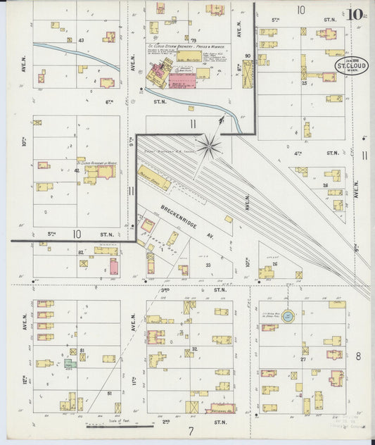 Sanborn Fire Insurance Map from Saint Cloud, Stearns, Benton, and Sherburne Counties, Minnesota (1898), Sheet #0010 - Historic Sanborn Fire Insurance Map Print, vintage old map wall art, antique decor, genealogy gift, Minnesota Minnesota map