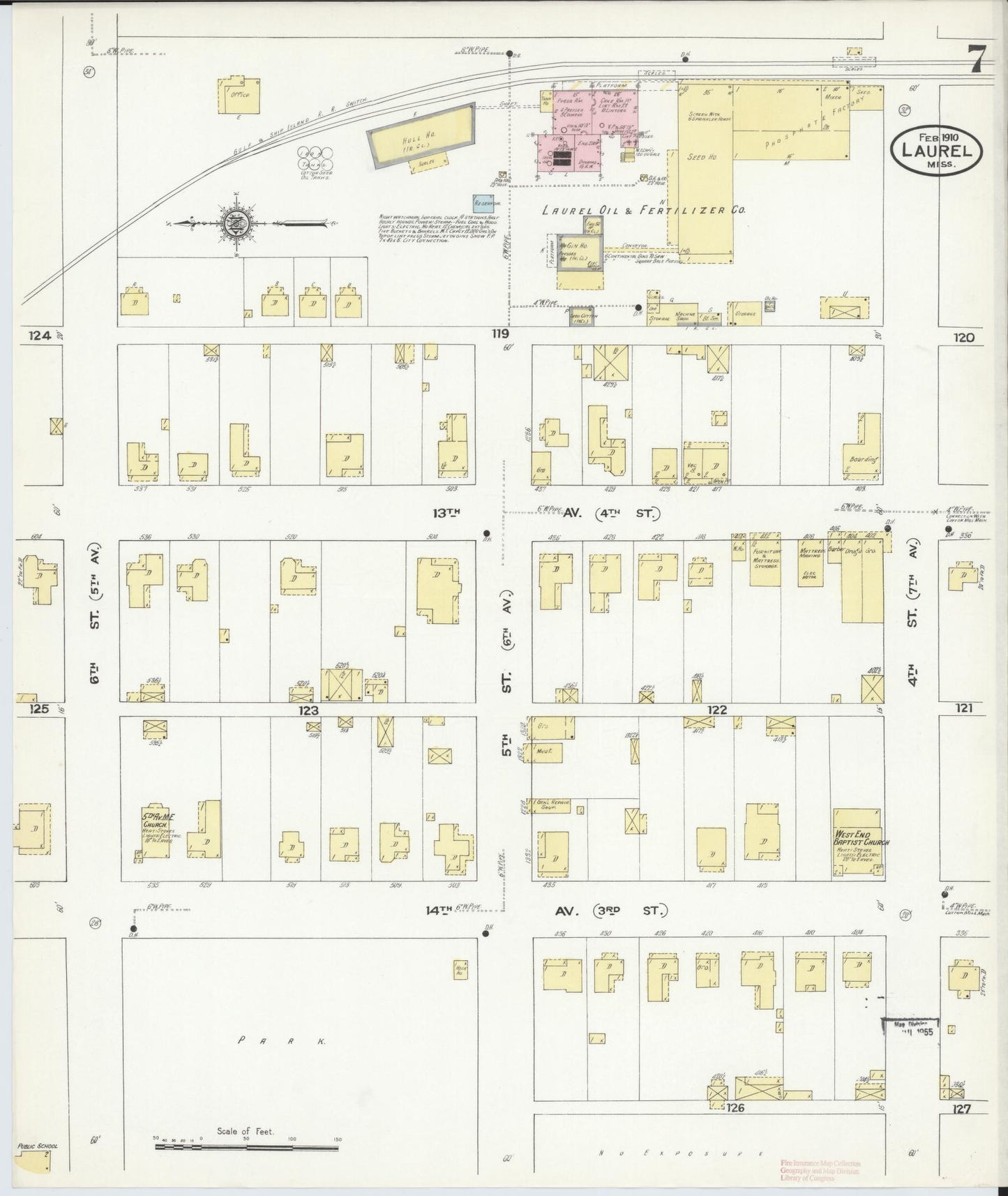 Sanborn Fire Insurance Map from Laurel, Jones County, Mississippi (1910), Sheet #0007 - Complete Map Set gallery image, historic Sanborn map, vintage wall art, Mississippi Mississippi