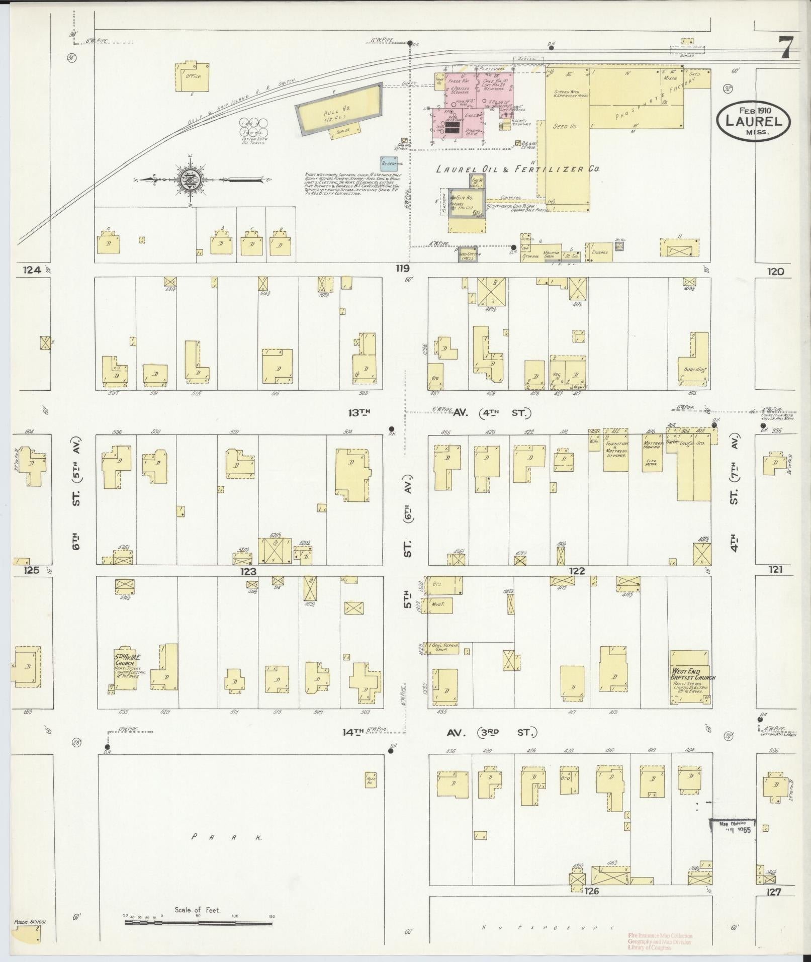 Sanborn Fire Insurance Map from Laurel, Jones County, Mississippi (1910), Sheet #0007 - Complete Map Set gallery image, historic Sanborn map, vintage wall art, Mississippi Mississippi