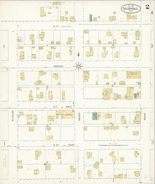 Sanborn Fire Insurance Map from Goldendale, Klickitat County, Washington (1901), Sheet #0002 - Historic Sanborn Fire Insurance Map Print, vintage old map wall art, antique decor, genealogy gift, Washington Washington map