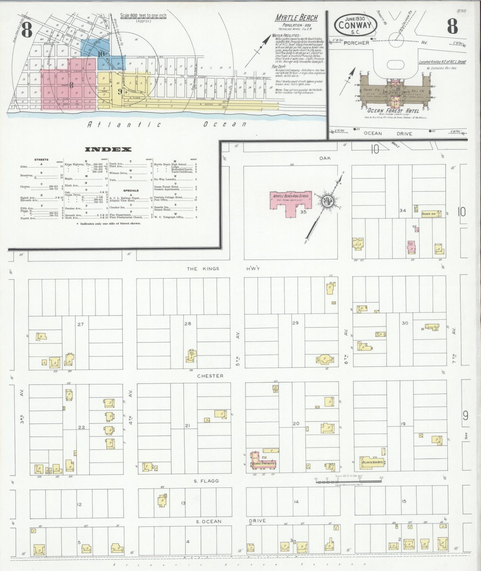 Sanborn Fire Insurance Map from Conway, Horry County, South Carolina (1930), Sheet #0008 - Complete Map Set gallery image, historic Sanborn map, vintage wall art, South Carolina South Carolina