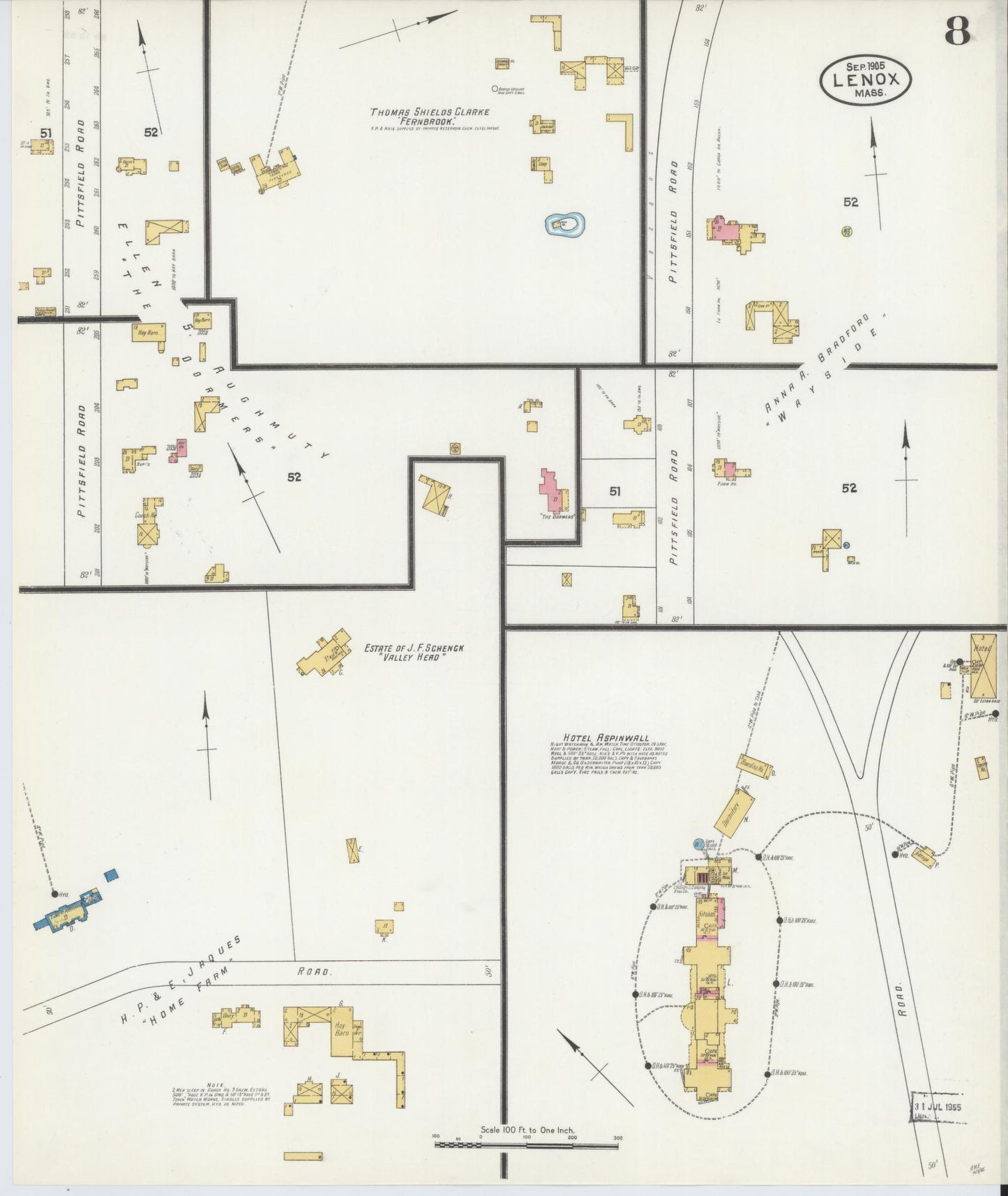 Sanborn Fire Insurance Map from Lenox, Berkshire County, Massachusetts (1905), Sheet #0008 - Complete Map Set gallery image, historic Sanborn map, vintage wall art, Massachusetts Massachusetts