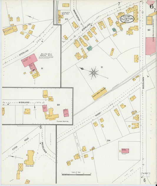 Sanborn Fire Insurance Map from Clinton, Worcester County, Massachusetts (1904), Sheet #0006 - Historic Sanborn Fire Insurance Map Print, vintage old map wall art, antique decor, genealogy gift, Massachusetts Massachusetts map