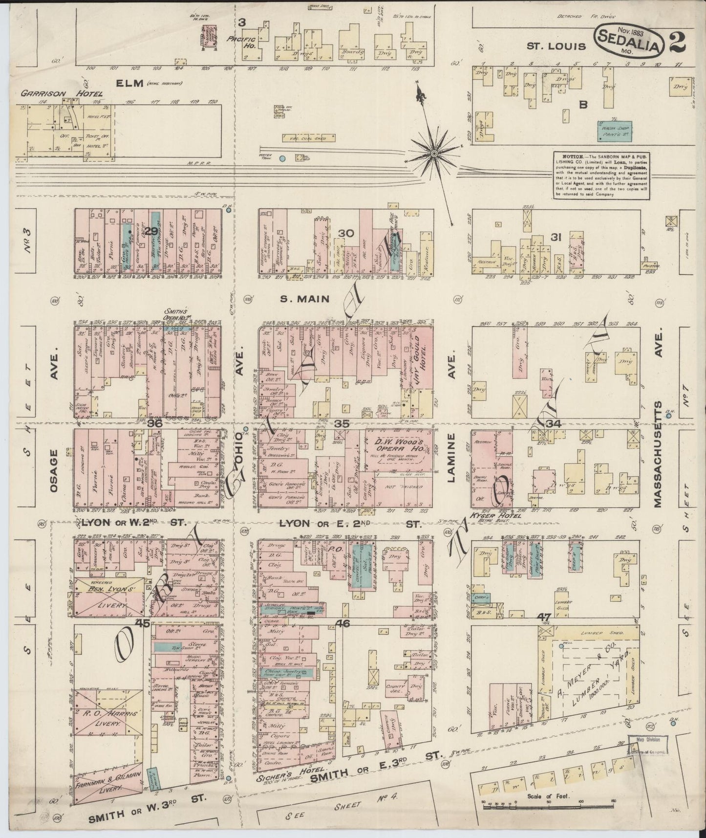 Sanborn Fire Insurance Map from Sedalia, Pettis County, Missouri (1883), Sheet #0002 - Complete Map Set gallery image, historic Sanborn map, vintage wall art, Missouri Missouri