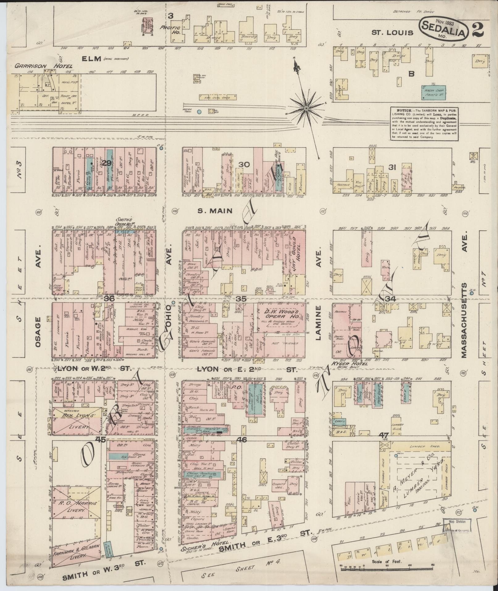 Sanborn Fire Insurance Map from Sedalia, Pettis County, Missouri (1883), Sheet #0002 - Complete Map Set gallery image, historic Sanborn map, vintage wall art, Missouri Missouri