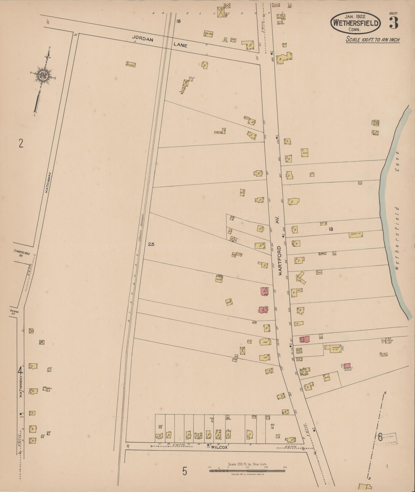 Sanborn Fire Insurance Map from Wethersfield, Hartford County, Connecticut (1922), Sheet #0003 - Historic Sanborn Fire Insurance Map Print, vintage old map wall art, antique decor, genealogy gift, Connecticut Connecticut map
