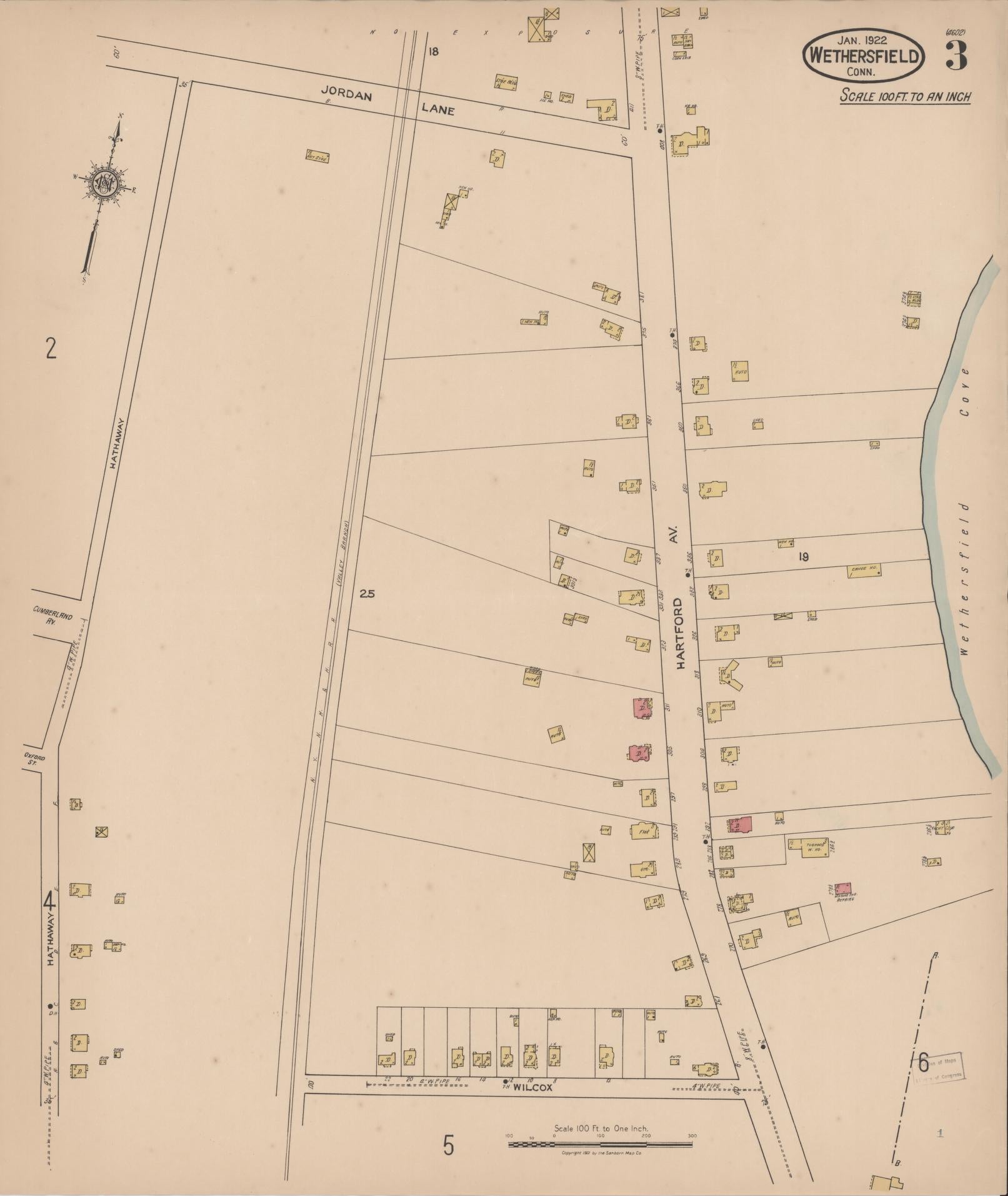 Sanborn Fire Insurance Map from Wethersfield, Hartford County, Connecticut (1922), Sheet #0003 - Historic Sanborn Fire Insurance Map Print, vintage old map wall art, antique decor, genealogy gift, Connecticut Connecticut map