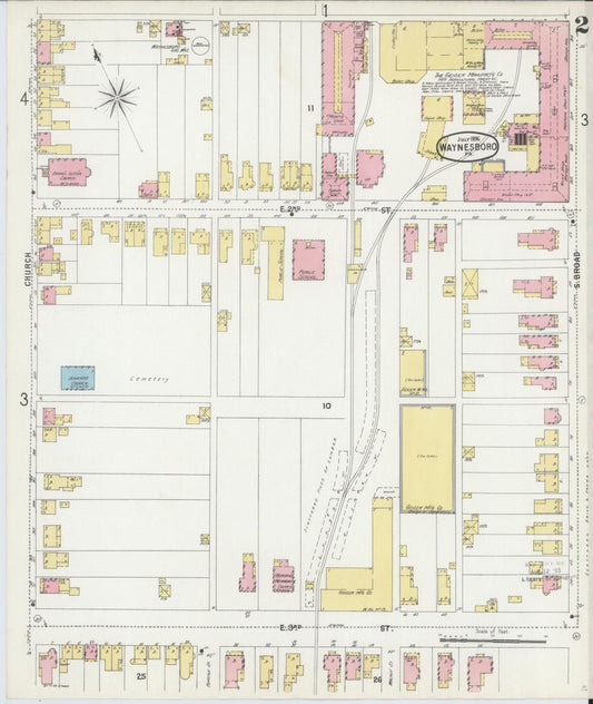 Sanborn Fire Insurance Map from Waynesboro, Franklin County, Pennsylvania (1896), Sheet #0002 - Historic Sanborn Fire Insurance Map Print, vintage old map wall art, antique decor, genealogy gift, Pennsylvania Pennsylvania map