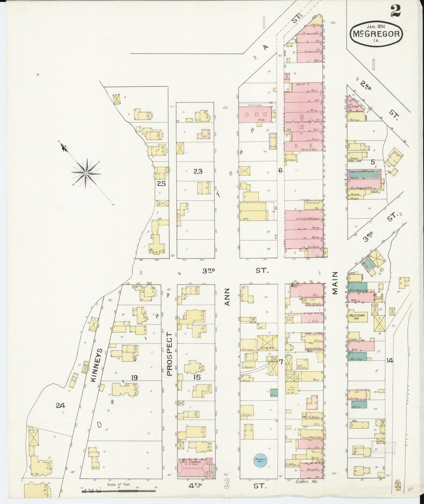 Sanborn Fire Insurance Map from McGregor, Clayton County, Iowa (1894), Sheet #0002 - Historic Sanborn Fire Insurance Map Print