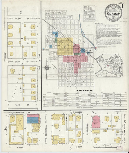 Sanborn Fire Insurance Map from Coleman, Coleman County, Texas (1916), Sheet #0001 - Historic Sanborn Fire Insurance Map Print, vintage old map wall art, antique decor, genealogy gift, Texas Texas map