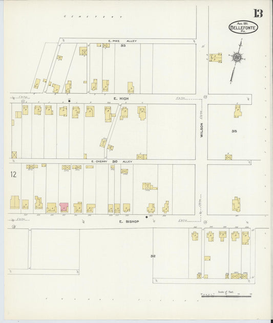 Sanborn Fire Insurance Map from Bellefonte, Centre County, Pennsylvania (1911), Sheet #0013 - Historic Sanborn Fire Insurance Map Print, vintage old map wall art, antique decor, genealogy gift, Pennsylvania Pennsylvania map