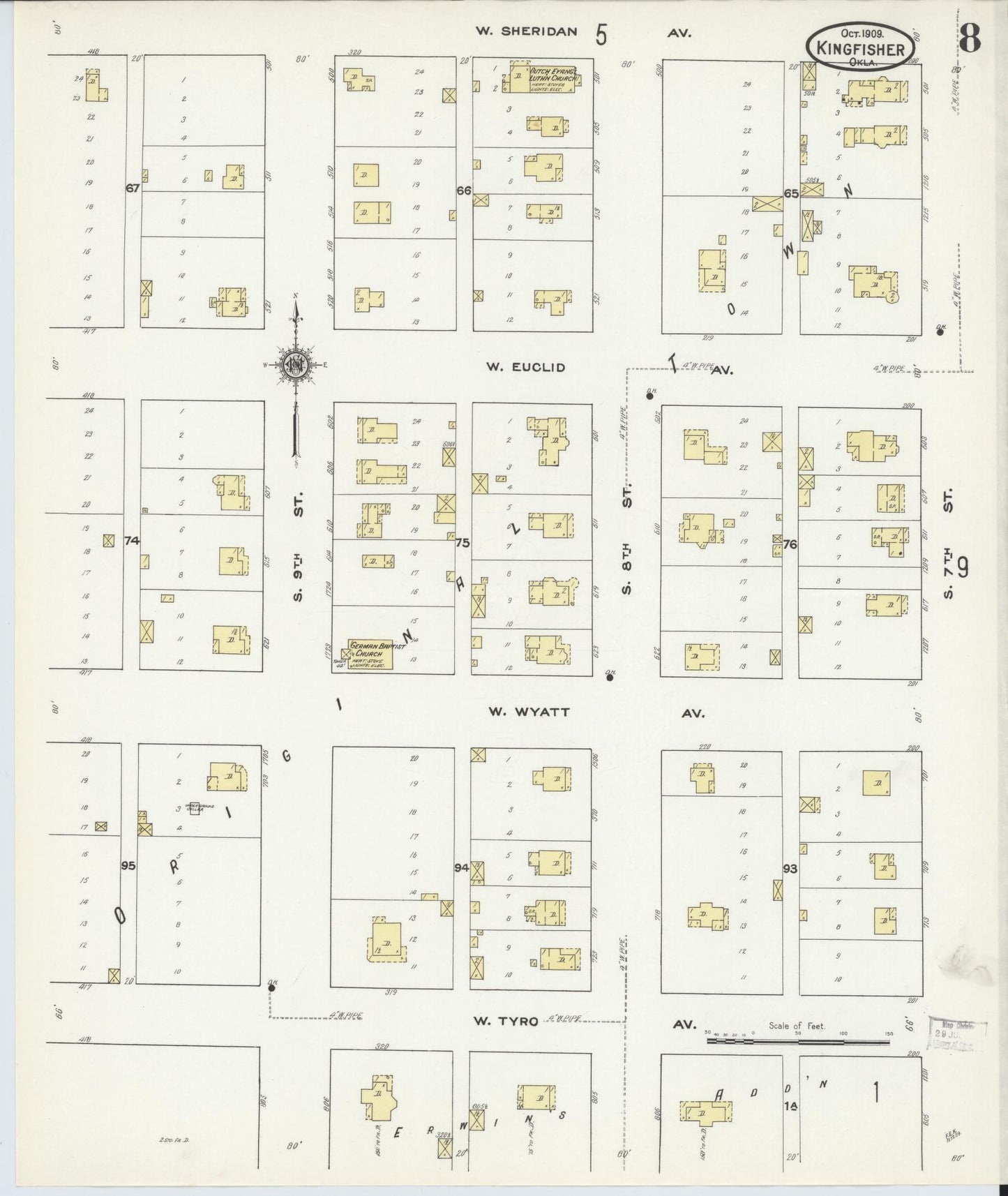 Sanborn Fire Insurance Map from Kingfisher, Kingfisher County, Oklahoma (1909), Sheet #0008 - Complete Map Set gallery image, historic Sanborn map, vintage wall art, Oklahoma Oklahoma