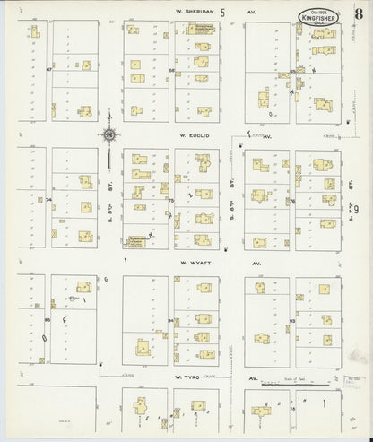 Sanborn Fire Insurance Map from Kingfisher, Kingfisher County, Oklahoma (1909), Sheet #0008 - Complete Map Set gallery image, historic Sanborn map, vintage wall art, Oklahoma Oklahoma