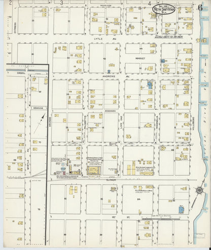 Sanborn Fire Insurance Map from New Smyrna, Valusia County, Florida (1916), Sheet #0006 - Complete Map Set gallery image, historic Sanborn map, vintage wall art, Florida Florida
