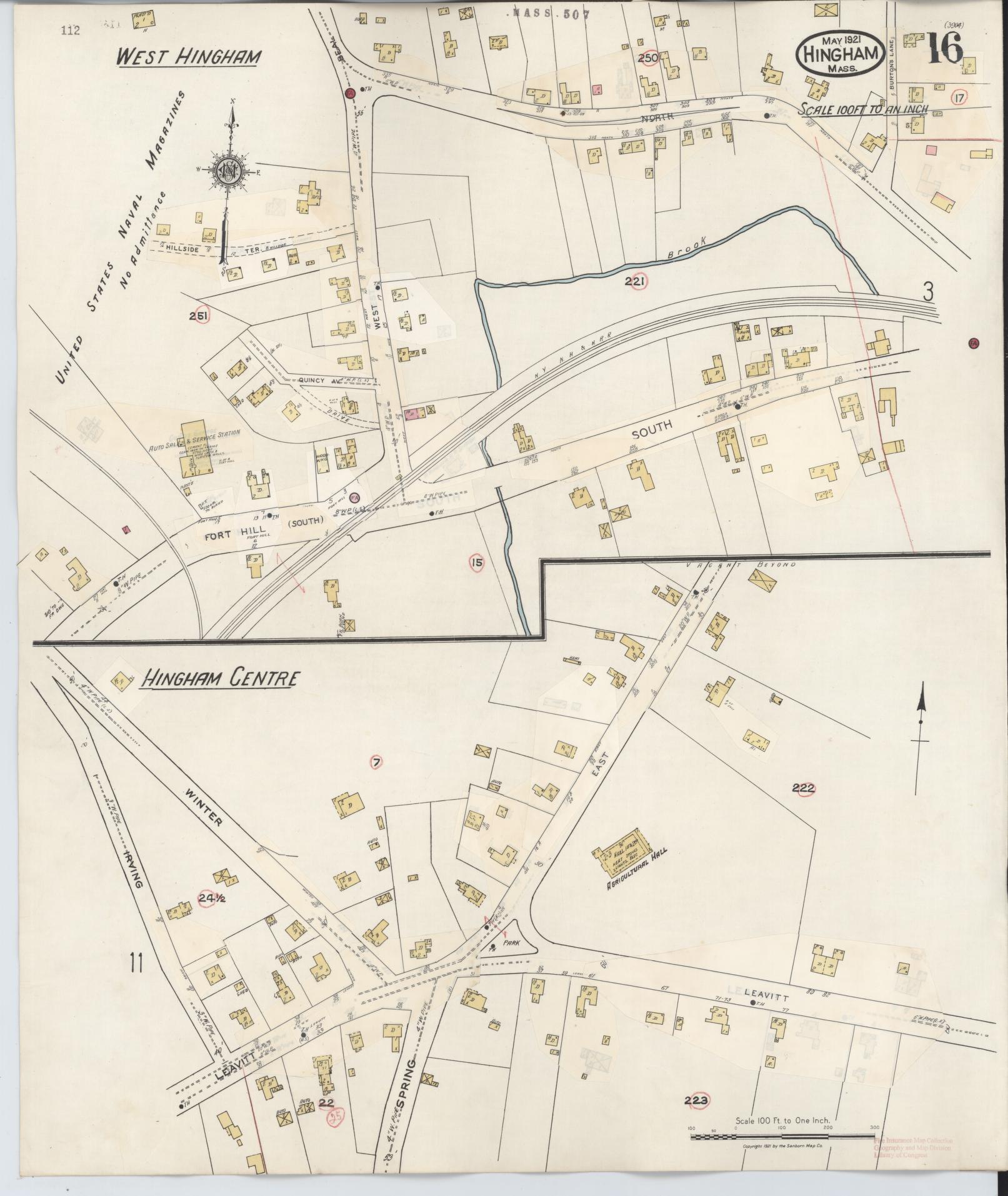Sanborn Fire Insurance Map from Hingham, Plymouth County, Massachusetts (1948), Sheet #0016 - Historic Sanborn Fire Insurance Map Print, vintage old map wall art, antique decor, genealogy gift, Massachusetts Massachusetts map
