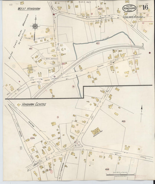 Sanborn Fire Insurance Map from Hingham, Plymouth County, Massachusetts (1948), Sheet #0016 - Historic Sanborn Fire Insurance Map Print, vintage old map wall art, antique decor, genealogy gift, Massachusetts Massachusetts map