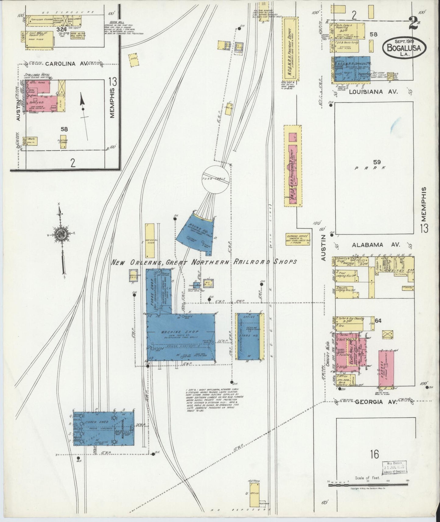 Sanborn Fire Insurance Map from Bogalusa, Washington Parish, Louisiana (1919), Sheet #0002 - Complete Map Set gallery image, historic Sanborn map, vintage wall art, Louisiana Louisiana
