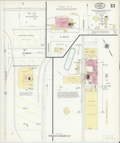 Sanborn Fire Insurance Map from Terrell, Kaufman County, Texas (1914), Sheet #0013 - Historic Sanborn Fire Insurance Map Print, vintage old map wall art, antique decor, genealogy gift, Texas Texas map