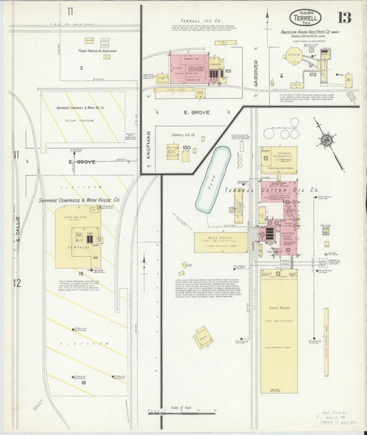 Sanborn Fire Insurance Map from Terrell, Kaufman County, Texas (1914), Sheet #0013 - Historic Sanborn Fire Insurance Map Print, vintage old map wall art, antique decor, genealogy gift, Texas Texas map
