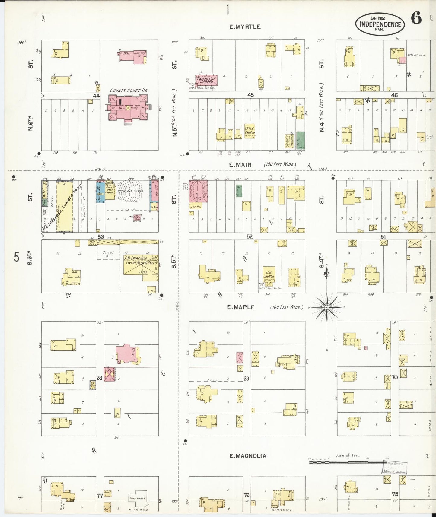 Sanborn Fire Insurance Map from Independence, Montgomery County, Kansas (1902), Sheet #0006 - Complete Map Set gallery image, historic Sanborn map, vintage wall art, Kansas Kansas