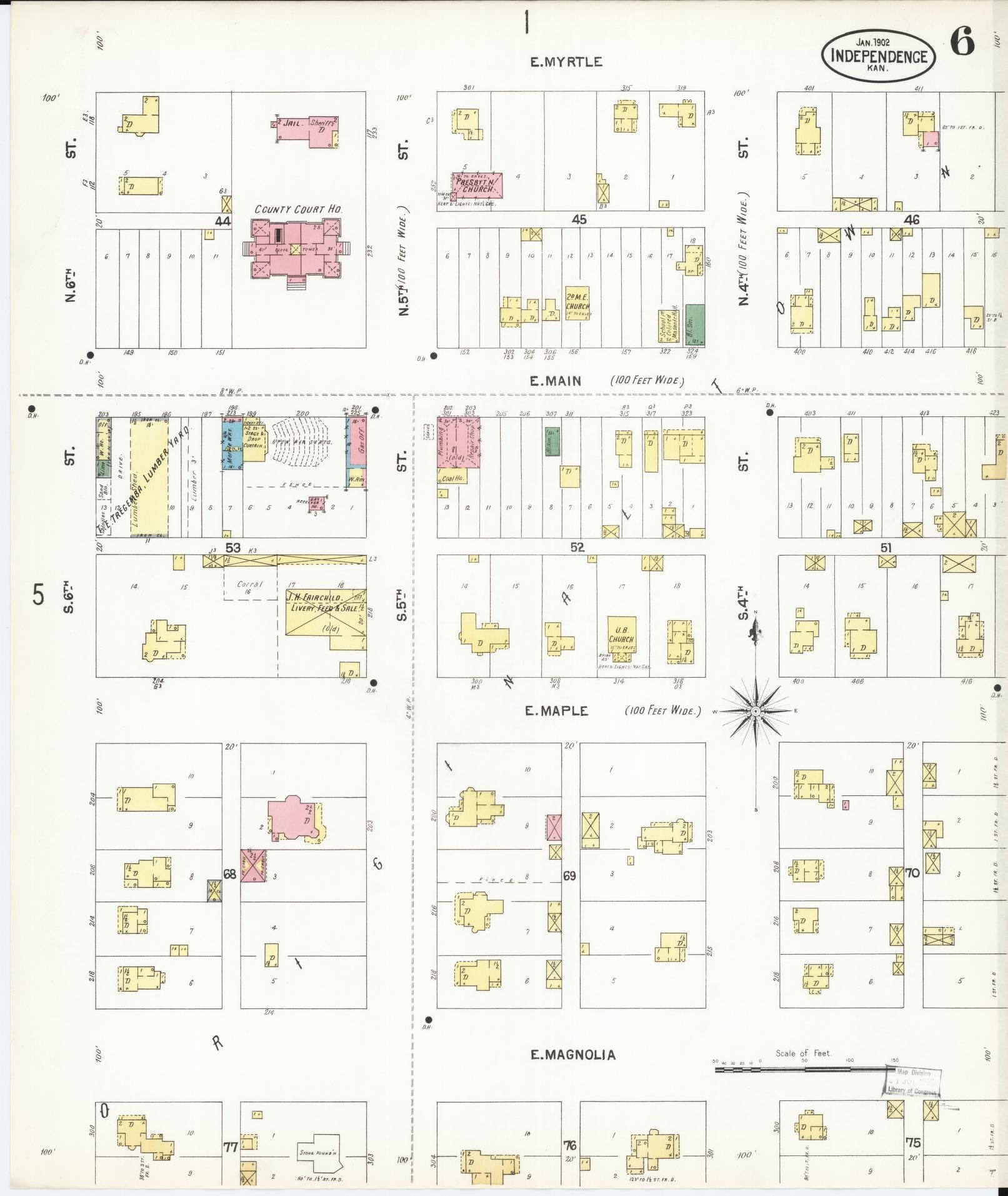 Sanborn Fire Insurance Map from Independence, Montgomery County, Kansas (1902), Sheet #0006 - Complete Map Set gallery image, historic Sanborn map, vintage wall art, Kansas Kansas