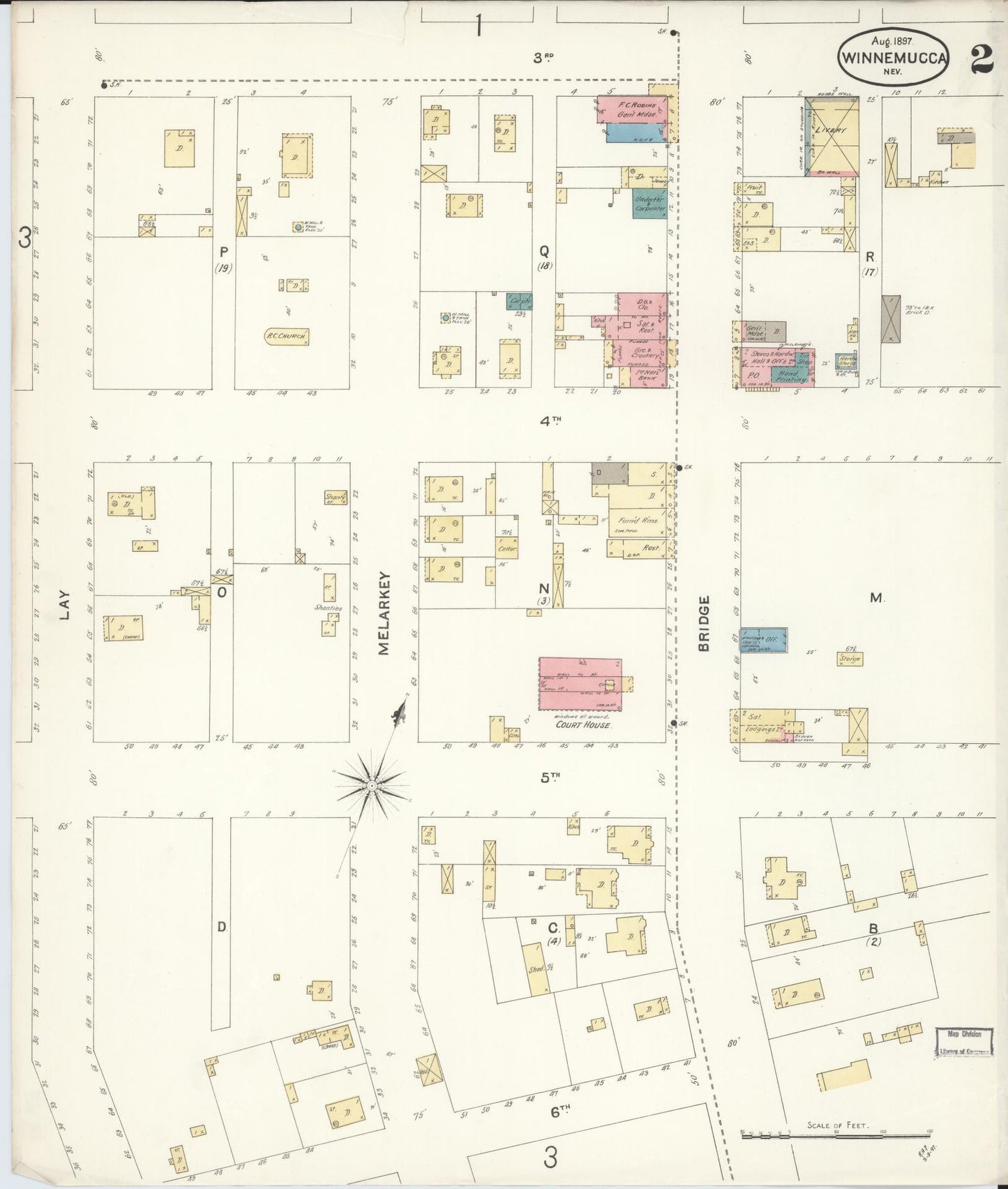 Sanborn Fire Insurance Map from Winnemucca, Humboldt County, Nevada (1897), Sheet #0002 - Complete Map Set gallery image, historic Sanborn map, vintage wall art, Nevada Nevada