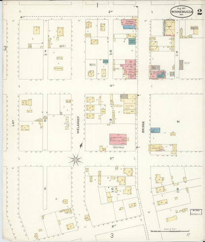 Sanborn Fire Insurance Map from Winnemucca, Humboldt County, Nevada (1897), Sheet #0002 - Complete Map Set gallery image, historic Sanborn map, vintage wall art, Nevada Nevada