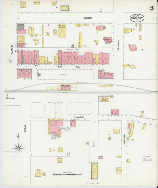 Sanborn Fire Insurance Map from Hickory, Catawba County, North Carolina (1902), Sheet #0003 - Historic Sanborn Fire Insurance Map Print, vintage old map wall art, antique decor, genealogy gift, North Carolina North Carolina map